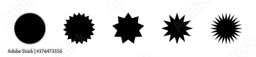 Star burst sticker set. Black flat price tags explosion silhouettes, starburst retro sale badge. Vector illustration star blank label, stickers emblem