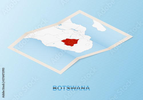 Folded paper map of Botswana with neighboring countries in isometric style.