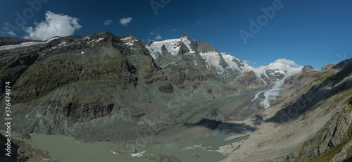 Glacier of Pasterze as of summer 2018 on the Grossglockner range in Austria. Visible decay or dissolution of glacier due to global warming or heating of environment.