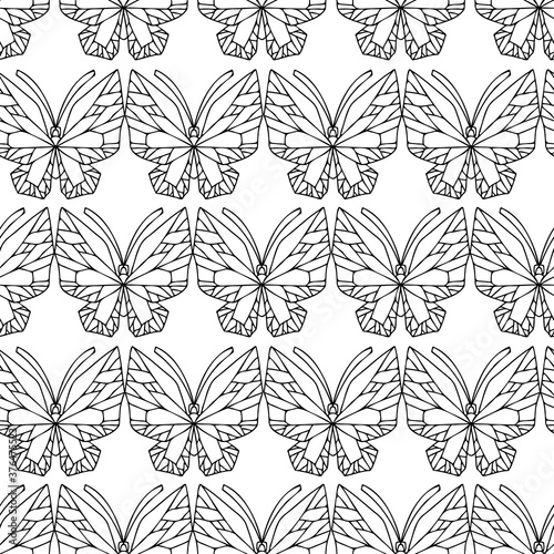 Abstract seamless vector pattern black and white lined design of butterfly