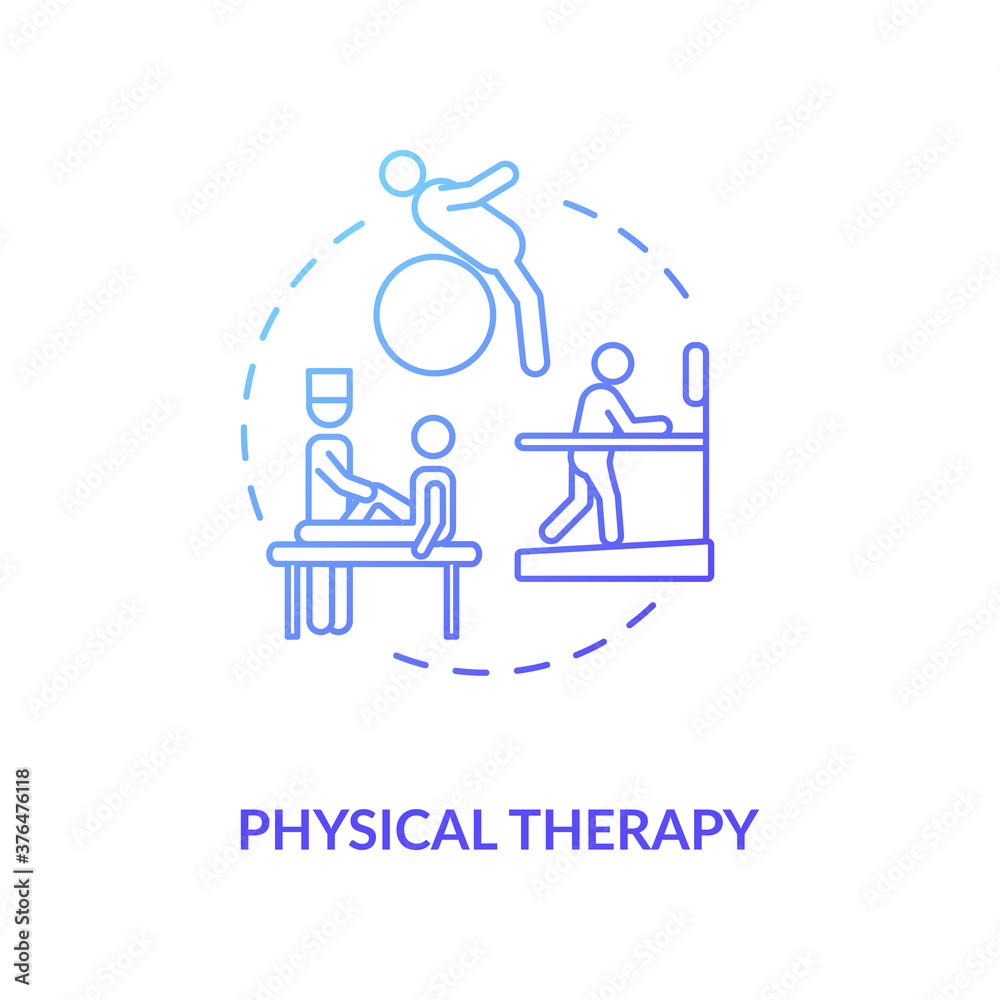 Physical therapy concept icon. Professional physician aid, physiotherapy idea thin line illustration. Trauma recovery, injury rehabilitation. Vector isolated outline RGB color drawing