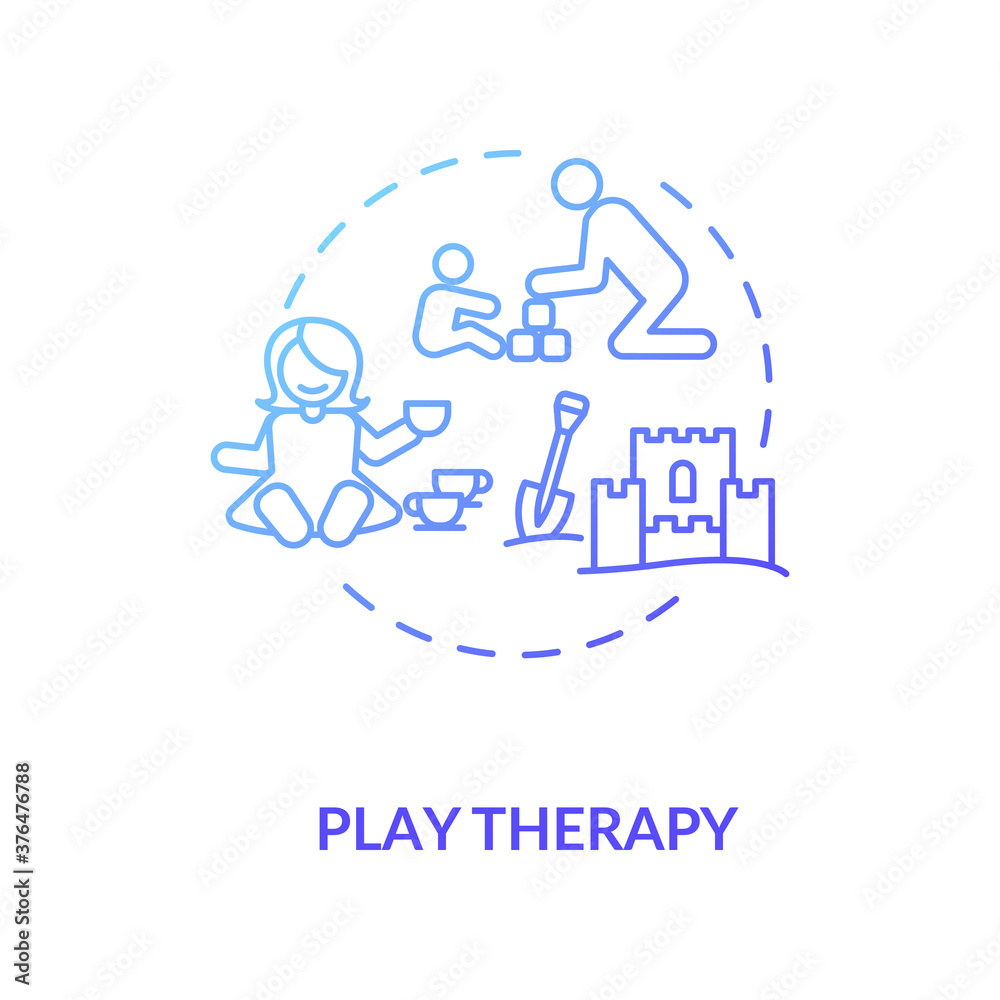 Play therapy concept icon. Fun and engaging games for mentally disabled children. Kids development, pediatrics idea thin line illustration. Vector isolated outline RGB color drawing Play therapy concept icon. Fun and engaging games for mentally disabled children. Kids development, pediatrics idea thin line illustration. Vector isolated outline RGB color drawing