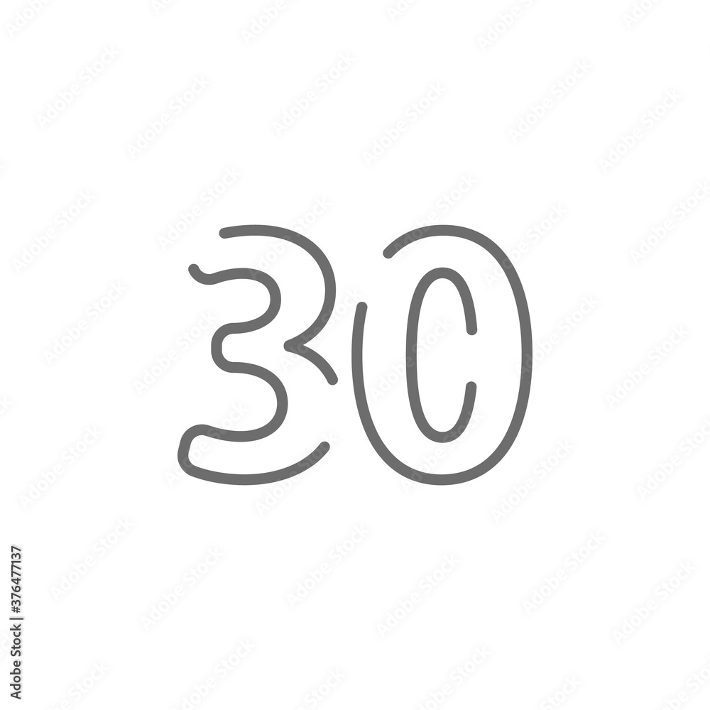 30 number line design font. Gray color on white background isolated vector illustration 30 number line design font. Gray color on white background isolated vector illustration