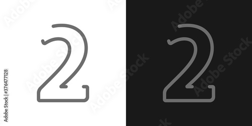 2 number line design font. Contrast color vector illustration