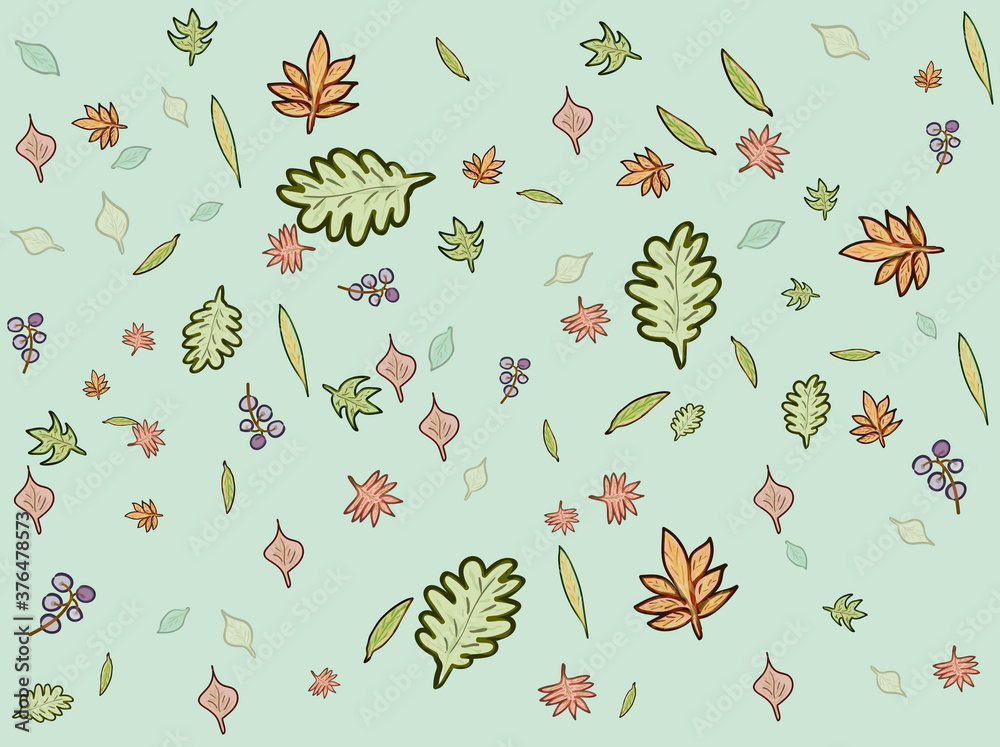 Seamless pattern autumn leaves ink and watercolor Seamless pattern autumn leaves ink and watercolor