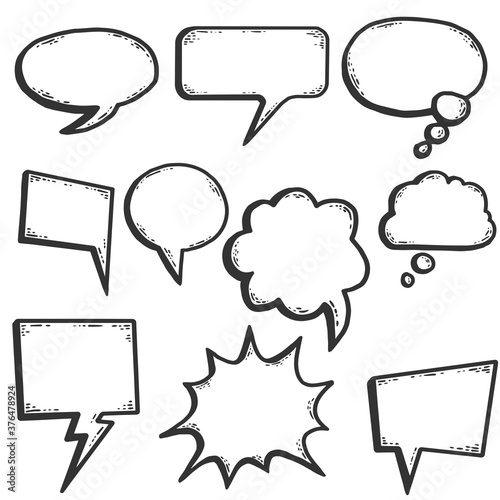 Set of text bubbles. Sketch scratch board imitation.