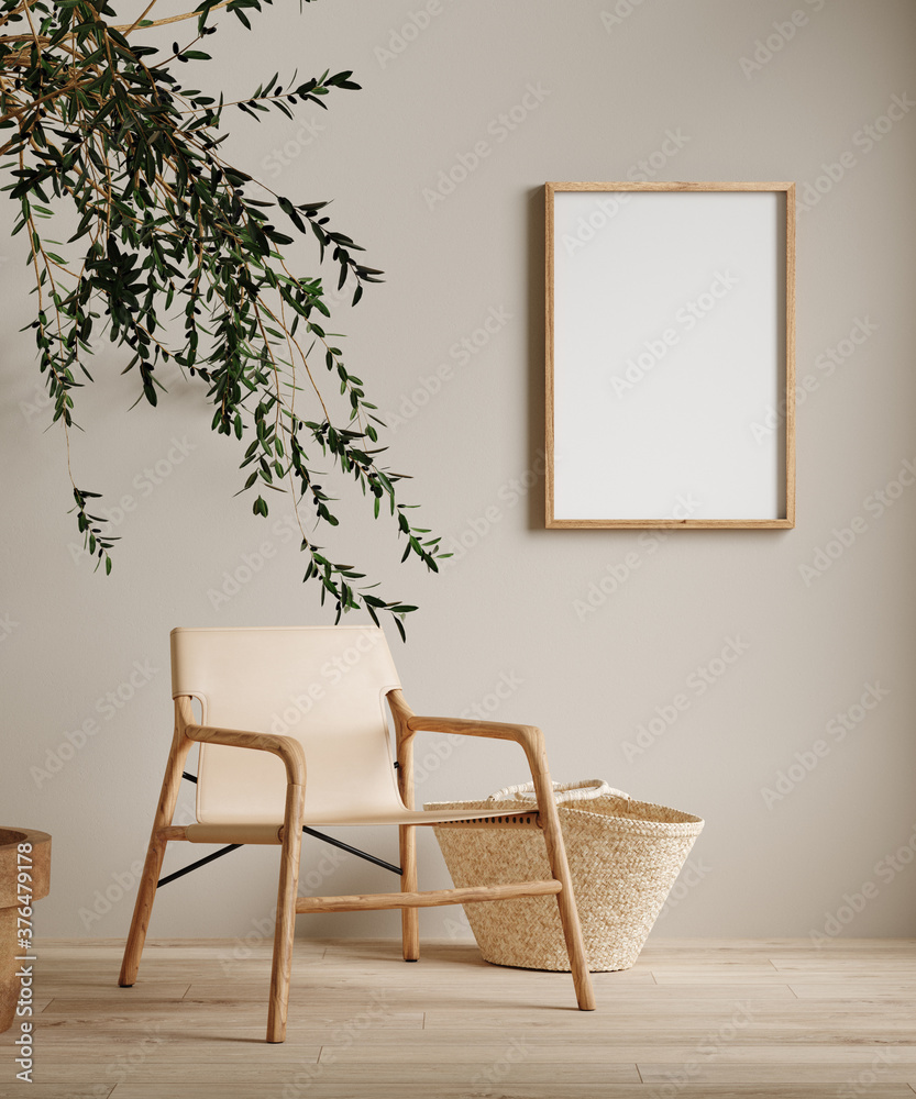Mock up frame in home interior background, beige room with minimal decor  ilustración de Stock | Adobe Stock