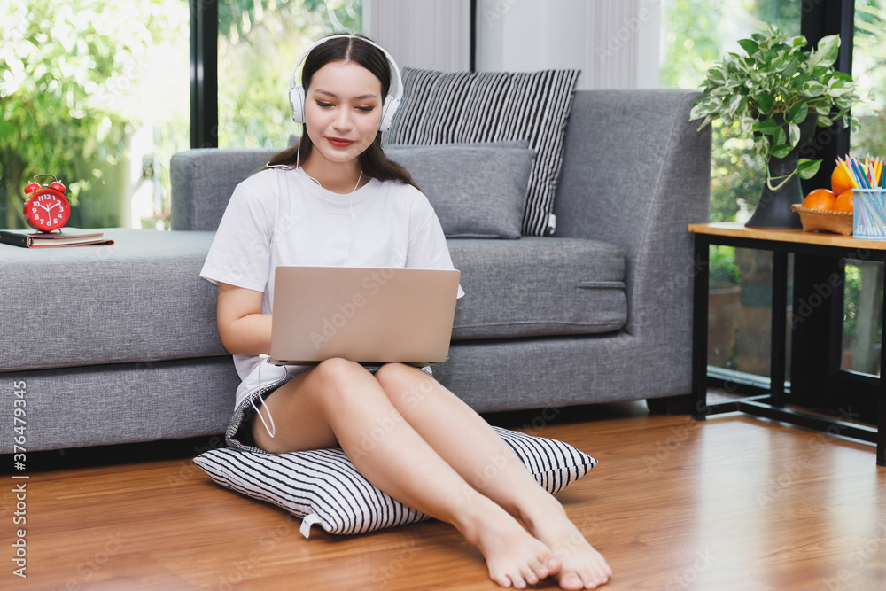 Young student watching lesson online and studying from home. She using laptop and learning online. Distance learning online education. Young student watching lesson online and studying from home. She using laptop and learning online. Distance learning online education.