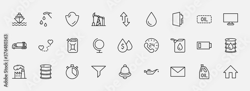 Set of Oil Related Vector Line Icons. Contains such Icons as Fuel Truck, Gas Station, Oil Factory, Transportation and more. Editable Stroke. 32x32 Pixels