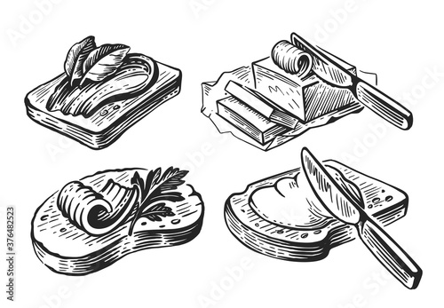 hand drawn set butter sketch on white