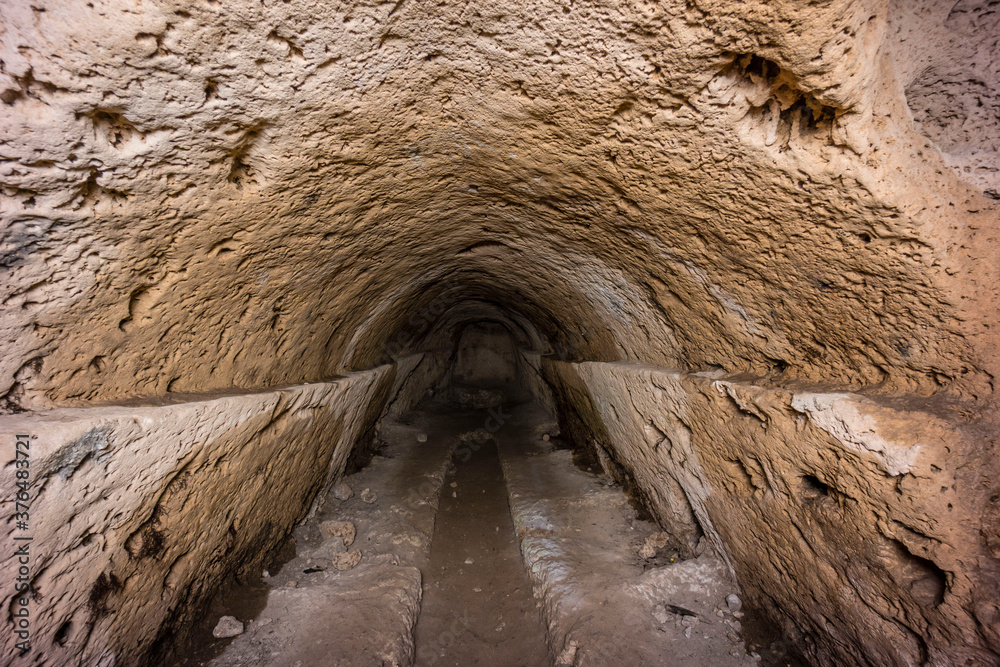 cueva nº7, necropolis, Alzinaret of Cala De Sant Vivenç, middle bronze era, Pollença, Tramuntana, Mallorca, Balearic islands, Spain cueva nº7, necropolis, Alzinaret of Cala De Sant Vivenç, middle bronze era, Pollença, Tramuntana, Mallorca, Balearic islands, Spain