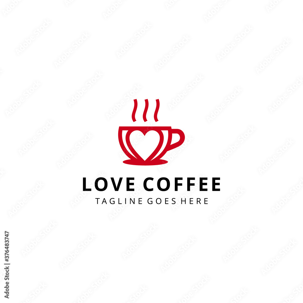 Creative coffee with love cup beauty modern minimalist  logo design Vector illustration