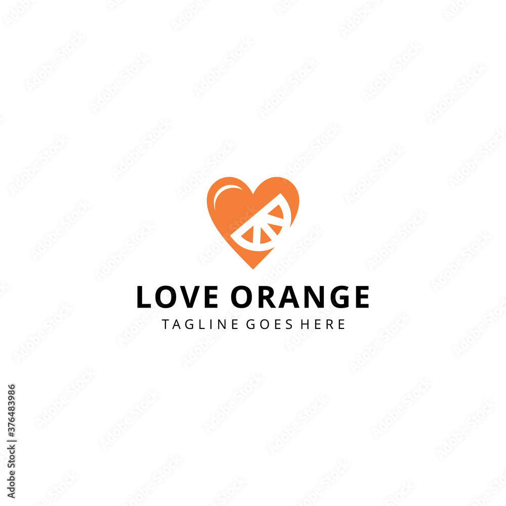 Creative love sign with orange fruit logo design Vector sign illustration template