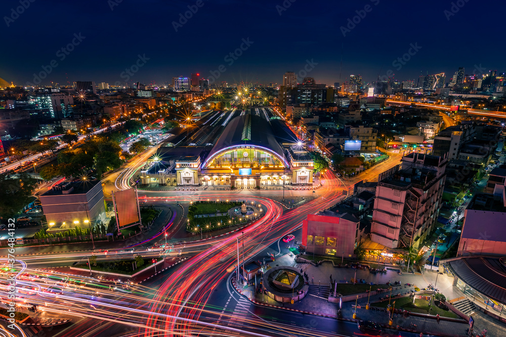 Bangkok Railway Station, Ancient architecture and famous classic building landmark in Bangkok, Thailand