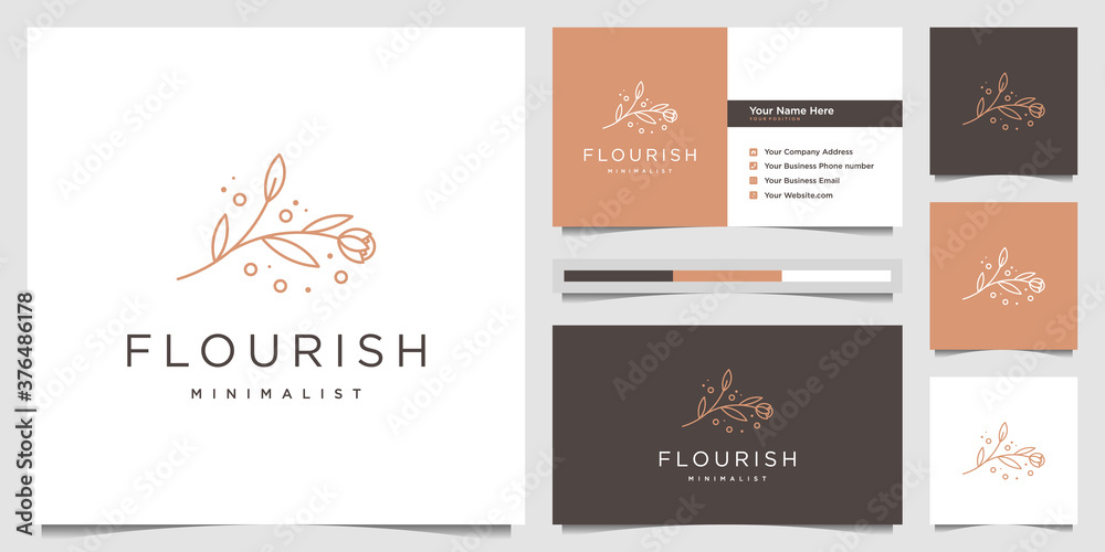 Beauty floral logo design line art and business card