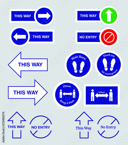 Covid Directional Signage and Social Distancing Icon Design