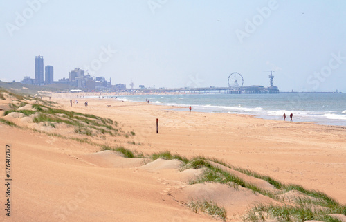 Fotografia Coastal protection by sand dunes along the North Sea coast at Wassenaar; in the
