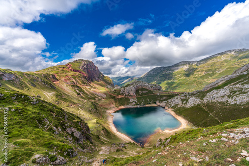Top view of Somiedo lake in Asturias photo