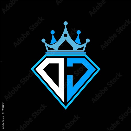 initial letter D J diamond shape with crown decoration
