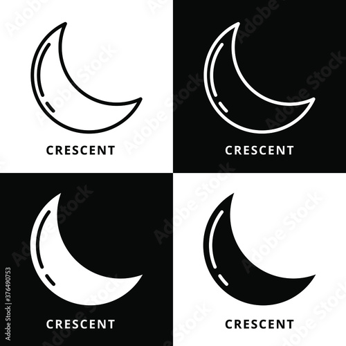 Moon Crescent Icon Symbol. Moon Night Astronomy Space Logo Vector Illustration 