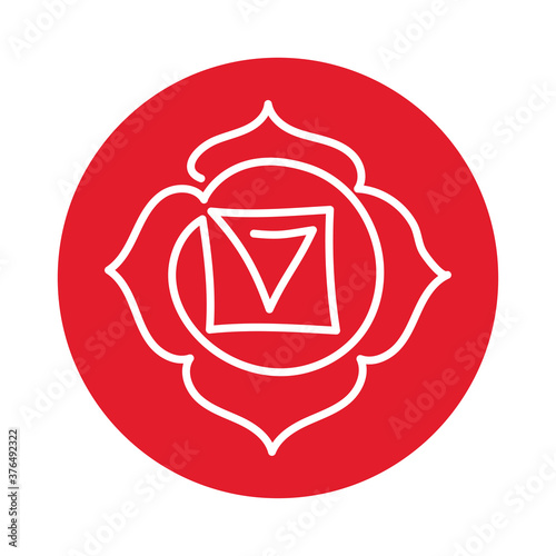 Muladhara icon. The first root chakra. Vector red line symbol. Sacral sign. Meditation