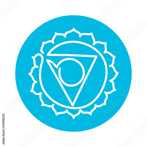 Vishuddha icon. The fifth guttural chakra. Vector blue line symbol. Sacral sign. Meditation