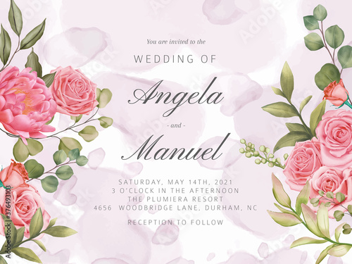 Beautiful pink rose flower bouquet background for wedding invitation