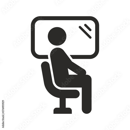Window seat icon. Travelling on public transport. Passenger. Vector icon isolated on white background.