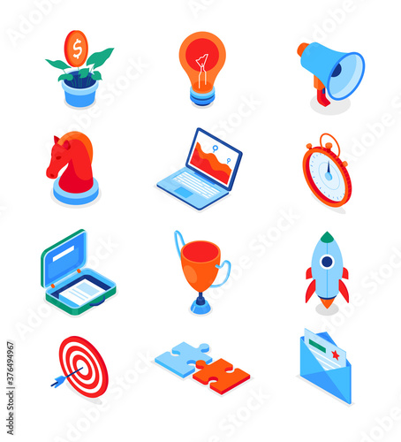 Business and marketing - modern isometric icons set
