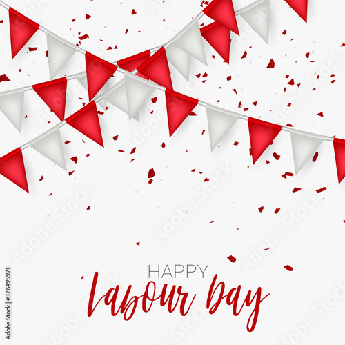 Canada Labour Day. Canadian red and white bunting flag background. National workers holiday concept. Vector illustration.