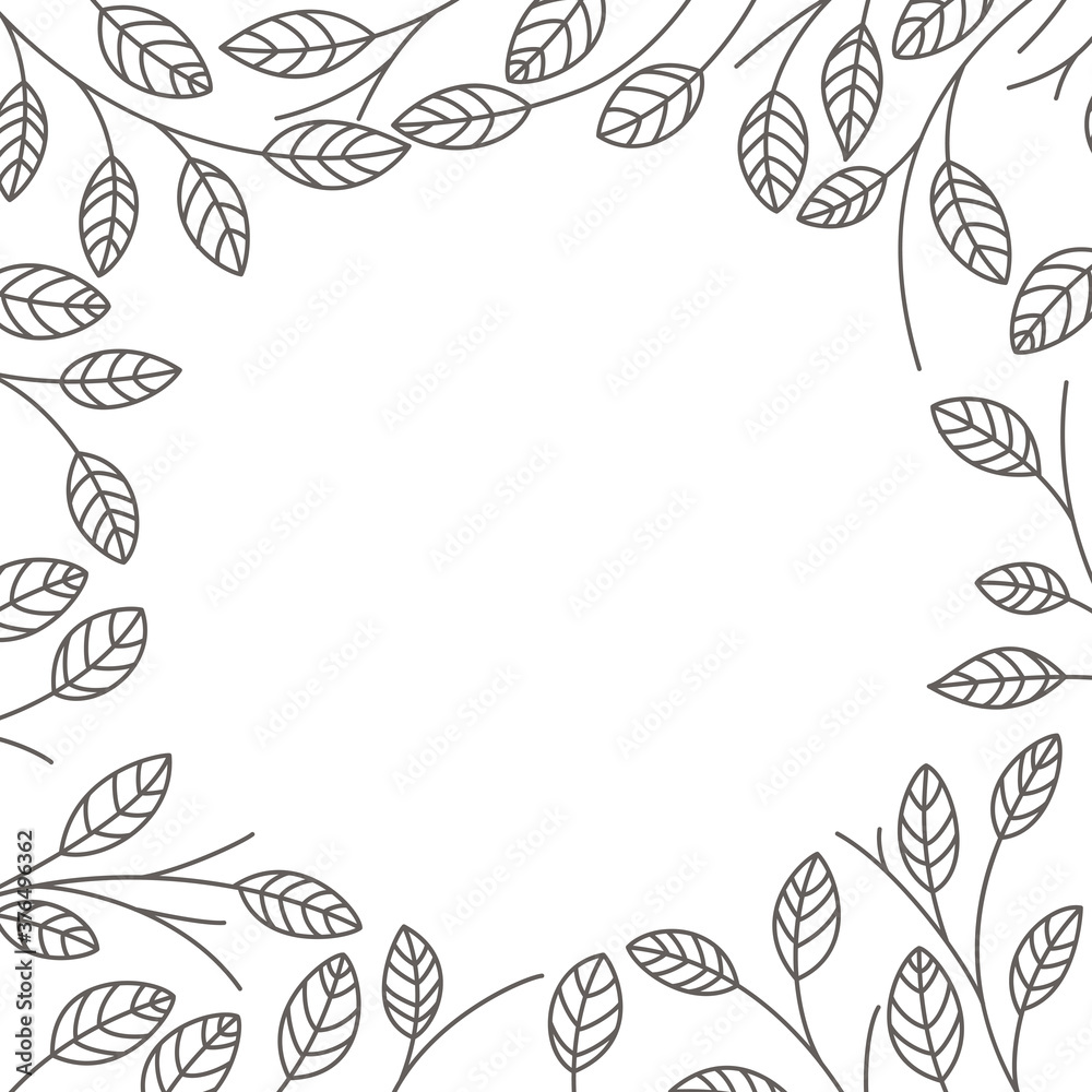 Round frame of tree branches; simple leaves; vector background Round frame of tree branches; simple leaves; vector background