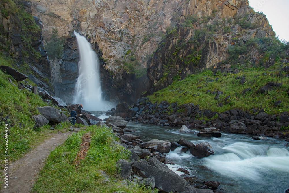 Fototapeta premium Kurkure waterfall in Altai mountains in autumn, Altai Republic, Siberia, Russia.