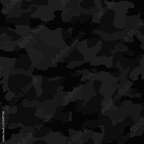  Black camouflage vector seamless pattern for printing. Ornament. Night.