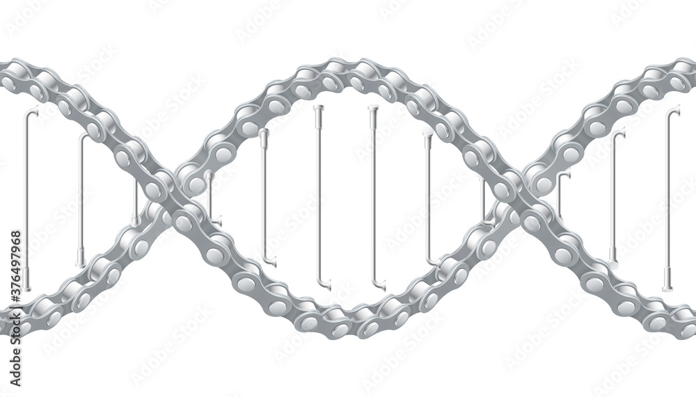 Bicycle chain with spokes twisted like a DNA spiral. Replicable realistic vector illustration. Bicycle chain with spokes twisted like a DNA spiral. Replicable realistic vector illustration.