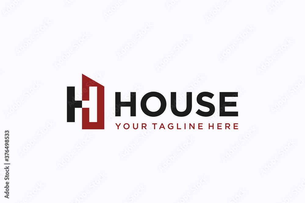 House Logo. Black and Red Geometric House Symbol Linked with Cutout Style Initial Letter H isolated on White Background. Usable for Construction Architecture Building Logo Design Template Element.