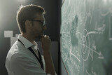 Young smart mathematician drawing on the chalkboard