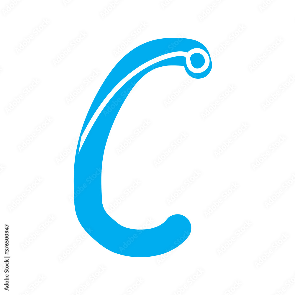 Letter C isolated on white background as logo, icon, emblem, blue vector stock illustration with drawn single letter for business Letter C isolated on white background as logo, icon, emblem, blue vector stock illustration with drawn single letter for business
