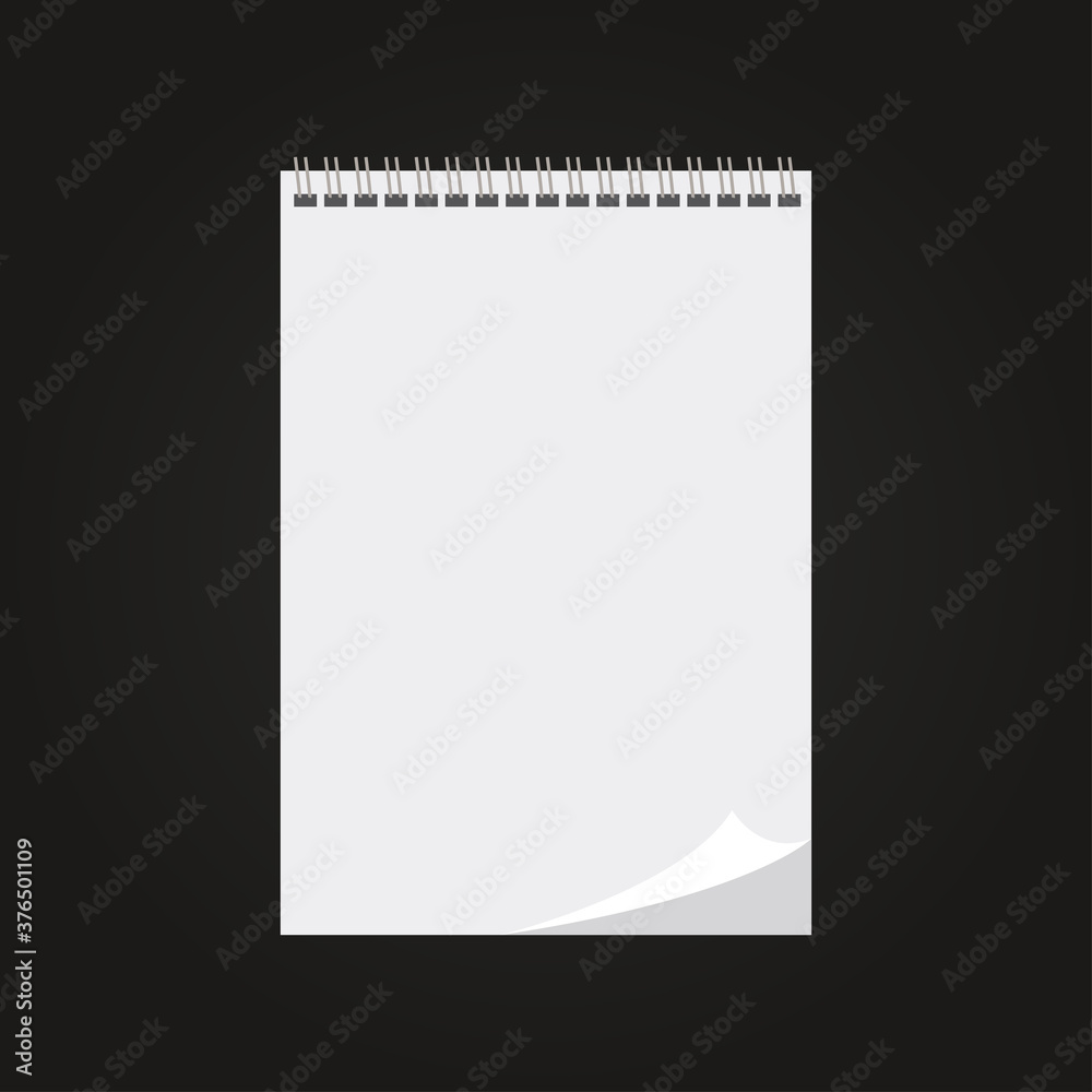White sheet of notepad on black background. Vector illustration White sheet of notepad on black background. Vector illustration