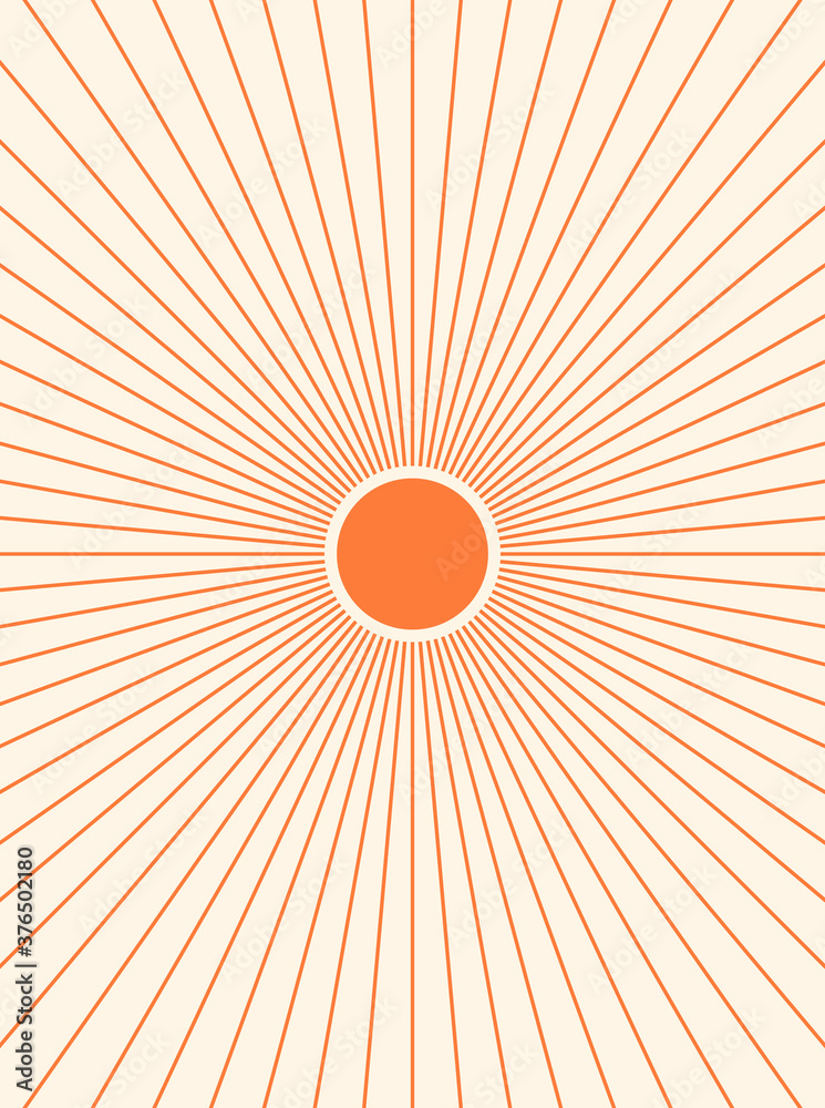 Fototapeta premium Abstract sun. Contemporary geometric composition. Boho wall decor. Mid century art print. 