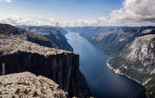 Dramatic cliffs going into the wonderful Lysefjord in Norway © Grim