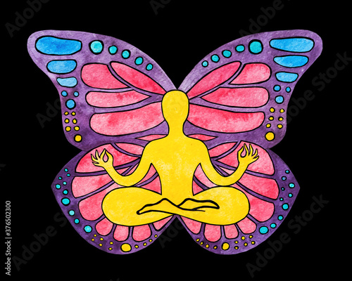 Disegno grafico yogi meditazione. Posizione del loto. Reincarnazione. photo
