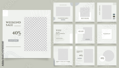 social media template banner fashion sale promotion. fully editable instagram and facebook square post frame puzzle organic sale poster. green white vector background.