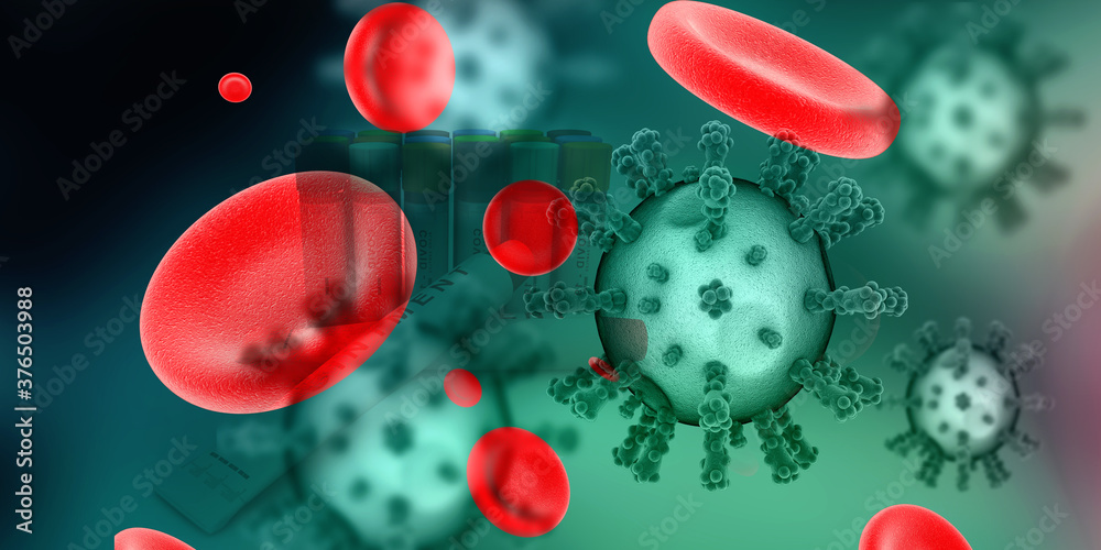 3d render Corona virus disease COVID-19. Microscopic view of a infectious virus
3d render Corona virus disease COVID-19. Microscopic view of a infectious virus