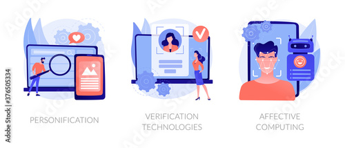 Data access and user experience abstract concept vector illustration set. Personification, verification technologies, affective computing, user password, social media account abstract metaphor.