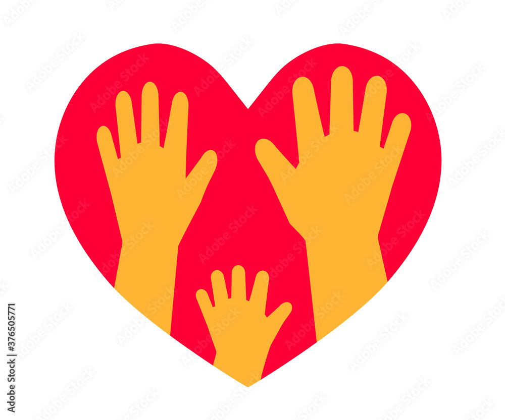 People hands and heart on a white background. Family. Vector illustration. People hands and heart on a white background. Family. Vector illustration.
