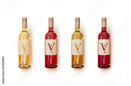 Set of Wine bottle red and white isolated on white background. Realistic design. vector illustration