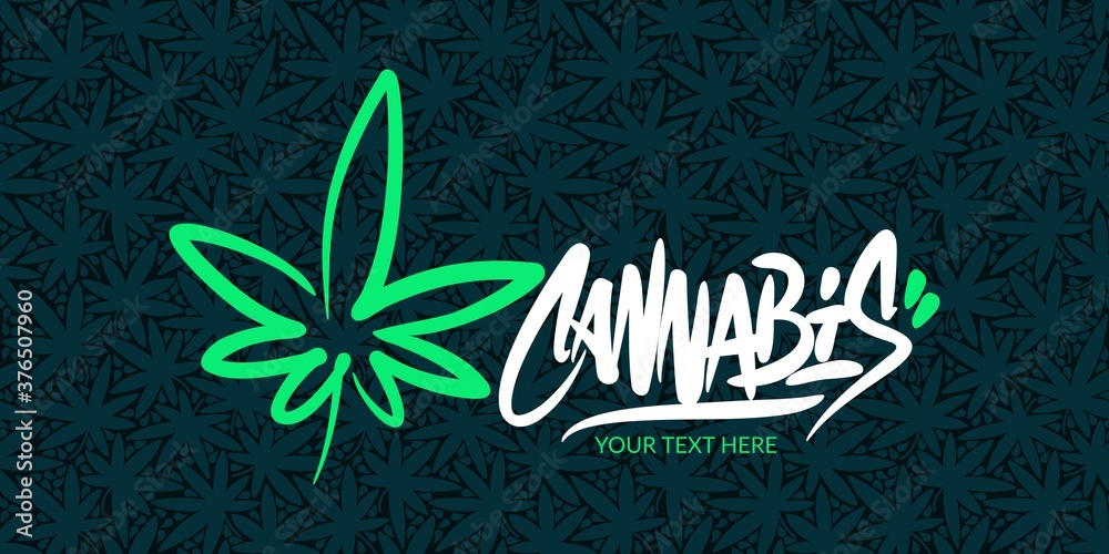 Abstract Hand Written Word Cannabis With Cannabis Leaf Vector