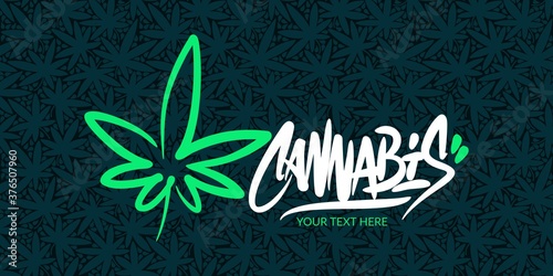 Abstract Hand Written Word Cannabis With Cannabis Leaf Vector Illustration Art