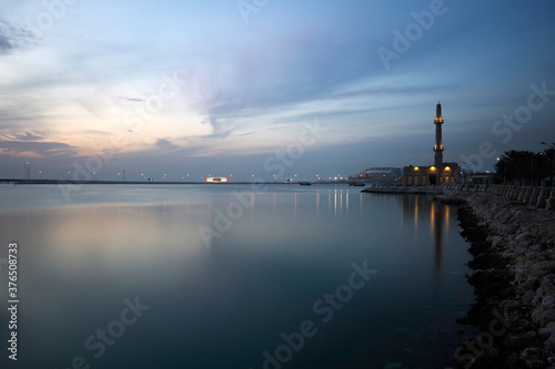 Mosque at Al Ghous Park, Muharraq corniche in the evening, Bahrain