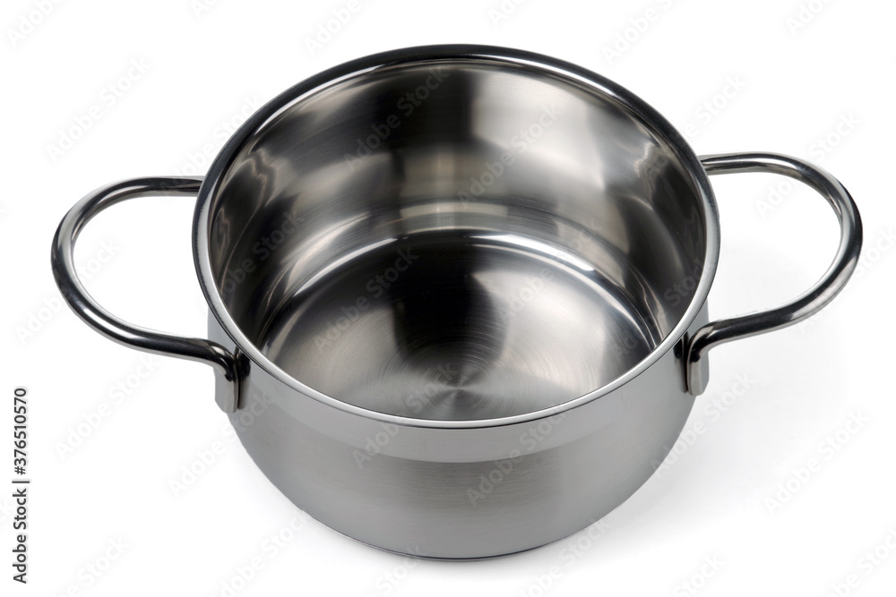 Small stainless steel cooking pot. Isolated on a white background. Small stainless steel cooking pot. Isolated on a white background.